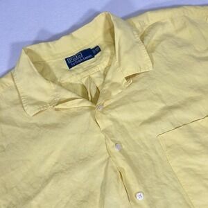 Polo Ralph Lauren Mens 2XB Yellow‎ Silk Linen Loop Collar Retro Camp Shirt